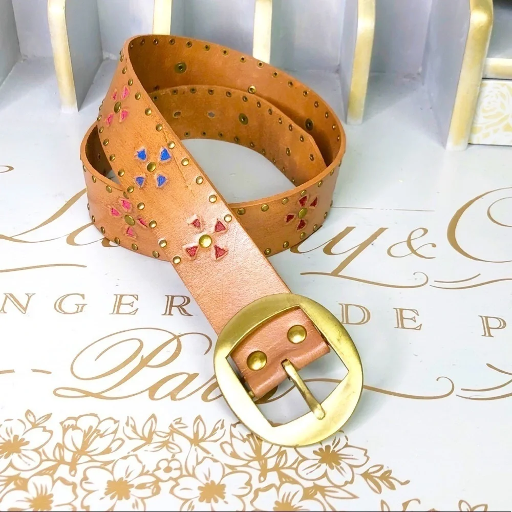 BOHO brown leather studded belt